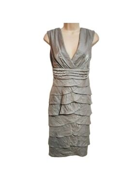 Roulette Grey Shimmer V Neck Layered Cocktail Party Dress Size 4
